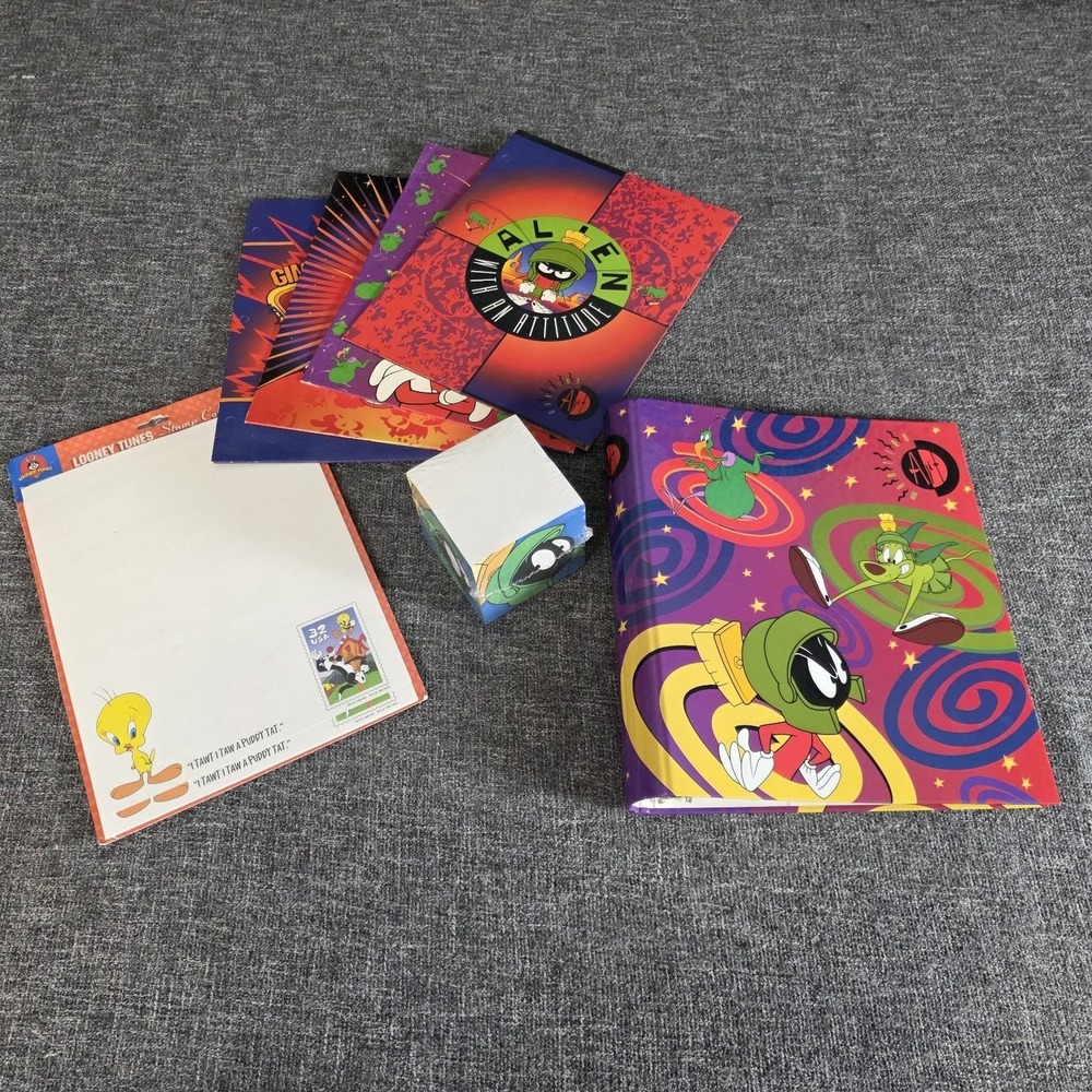Vtg Looney Tunes Stationary Tweety Folders Notebook Binder Notepad Sealed Marvin